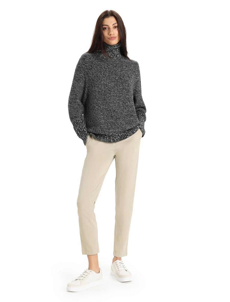 Black / Snow Women's Icebreaker Merino Seevista Funnel Neck Sweaters | USA 1627QMAZ